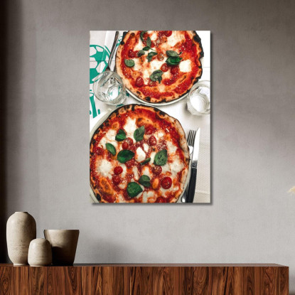 Quadro Moderno Pizza Margherita Con Basilico E Pomodorini foo93 quadro stampato su tela