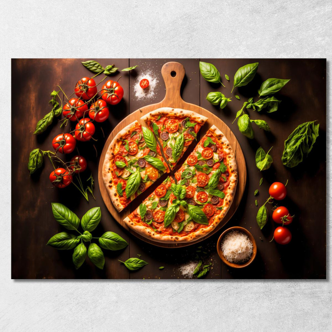Quadro Moderno Pizza Margherita Con Basilico Fresco E Pomodorini foo94 quadro stampato su tela Quadro Moderno Pizza Margherita Con Basilico Fresco E Pomodorini foo94 quadro stampato su tela