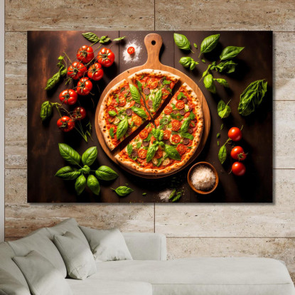 Quadro Moderno Pizza Margherita Con Basilico Fresco E Pomodorini foo94 quadro stampato su tela
