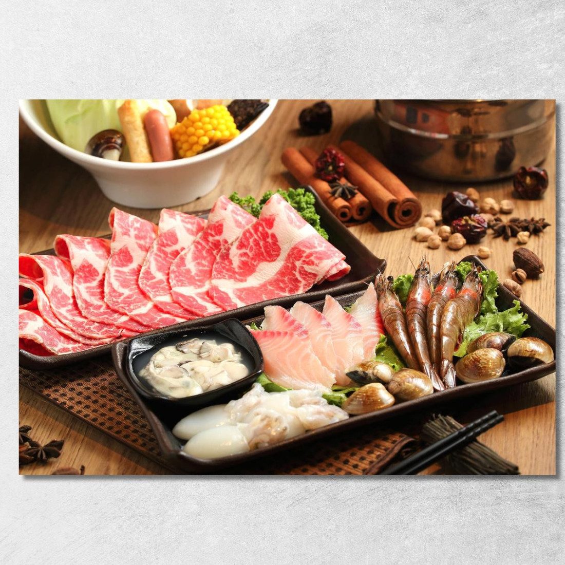 Quadro Moderno Shabu Con Frutti Di Mare E Carne foo100 quadro stampato su tela Quadro Moderno Shabu Con Frutti Di Mare E Carne foo100 quadro stampato su tela