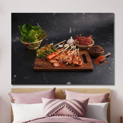 Quadro Moderno Spiedini Di Carne E Verdure Speziati Con Ingredienti Freschi foo106 quadro stampato su tela