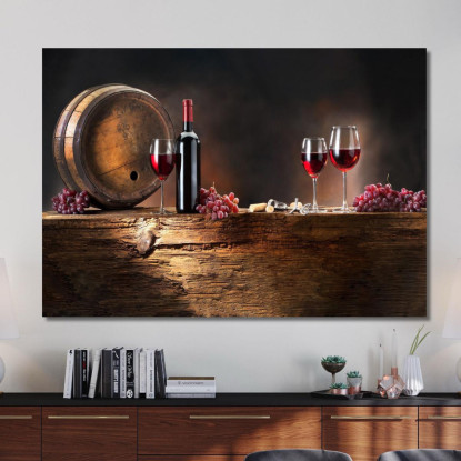 Quadro Moderno Vino Rosso E Botte In Una Scena Rustica foo121 quadro stampato su tela