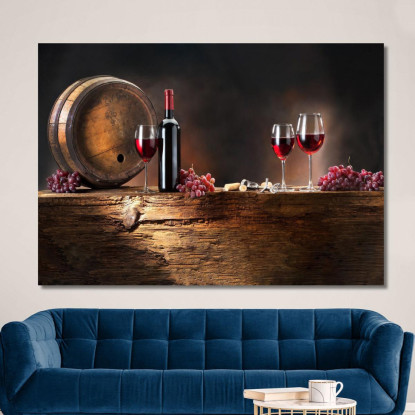 Quadro Moderno Vino Rosso E Botte In Una Scena Rustica foo121 quadro stampato su tela
