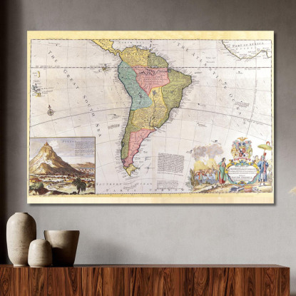 Quadro Mappa Antica Del Sud America Con Dettagli Cartografici Storici map4 quadro stampato su tela