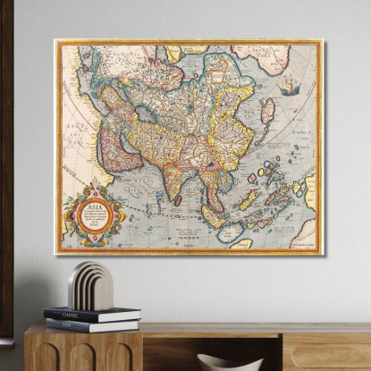 Quadro Mappa Antica Dell'Asia Con Stile Cartografico Del Xvii Secolo map12 quadro stampato su tela