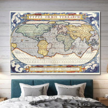 Quadro Mappa Del Mondo Antica Con Design Rinascimentale E Dettagli Decorativi map15 quadro stampato su tela