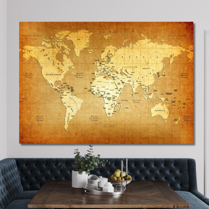 Quadro Mappa Del Mondo Antica Stile Vintage Con Nomi Di Paesi E Oceani map20 quadro stampato su tela