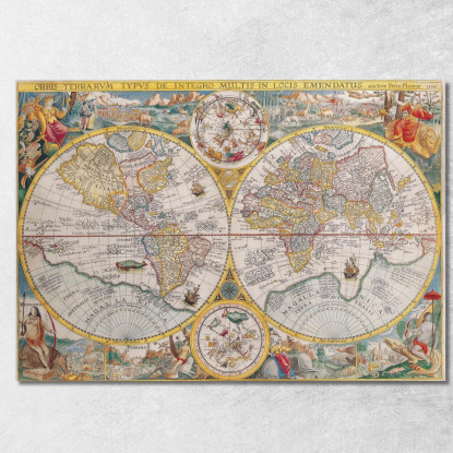 Quadro Mappa Del Mondo Rinascimentale Con Dettagli Artistici E Illustrazioni Zodiacali map34 quadro stampato su tela