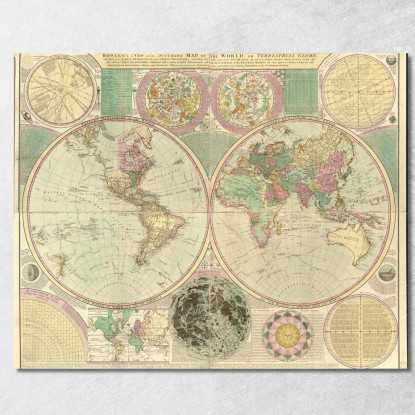 Quadro Mappa Geografica Storica Con Dettagli Astronomici E Cartografia Classica map45 quadro stampato su tela