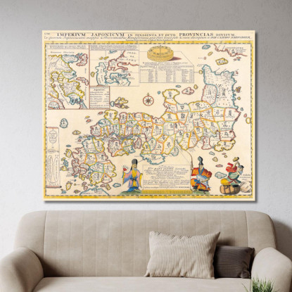 Quadro Mappa Storica Del Giappone Con Confini Regionali E Illustrazioni Tradizionali map46 quadro stampato su tela