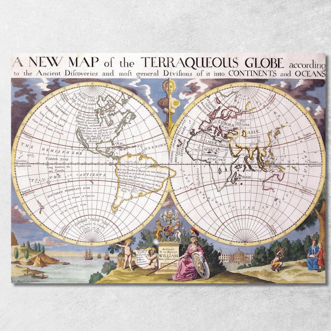 Quadro Mappa Storica Del Mondo A Due Emisferi Con Illustrazioni Antiche E Dettagli Artistici map47 quadro stampato su tela Quadro Mappa Storica Del Mondo A Due Emisferi Con Illustrazioni Antiche E Dettagli Artistici map47 quadro stampato su tela