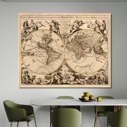 Quadro Mappa Storica Del Mondo Con Disegno Inciso E Decorazioni Mitologiche map48 quadro stampato su tela