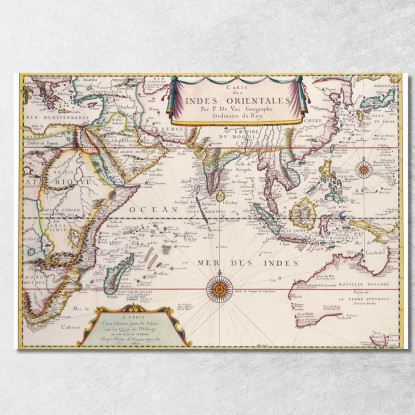 Quadro Mappa Storica Delle Indie Orientali Con Rotte Di Navigazione E Confini Dettagliati map53 quadro stampato su tela