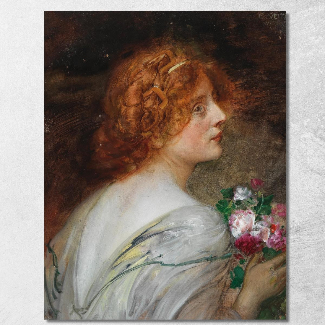 Vista Posteriore Di Una Giovane Donna Di Profilo Con Un Mazzo Di Rose Nelle Mani Eduard Veith evt3 quadro stampato su tela Vista Posteriore Di Una Giovane Donna Di Profilo Con Un Mazzo Di Rose Nelle Mani Eduard Veith evt3 quadro stampato su tela