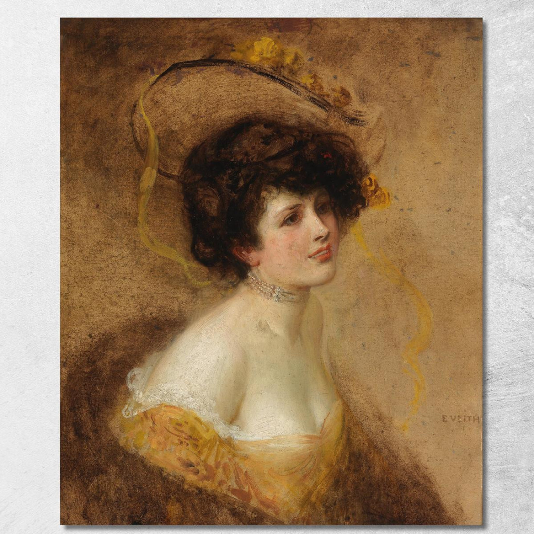 Signora Con Cappello In Abito Giallo Eduard Veith evt4 quadro stampato su tela Signora Con Cappello In Abito Giallo Eduard Veith evt4 quadro stampato su tela