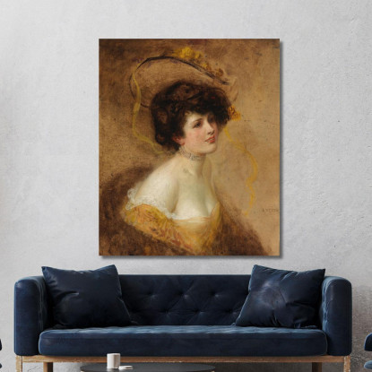 Signora Con Cappello In Abito Giallo Eduard Veith evt4 quadro stampato su tela