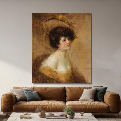 Signora Con Cappello In Abito Giallo Eduard Veith evt4 quadro stampato su tela