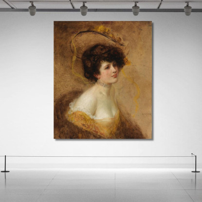 Signora Con Cappello In Abito Giallo Eduard Veith evt4 quadro stampato su tela