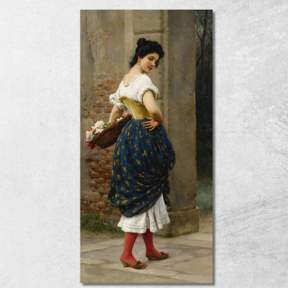 Una Fanciulla Con Un Cesto Di Rose Eugen von Blaas evb6 quadro stampato su tela