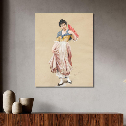 Una Giovane Dama Con Un Ventaglio Rosso 2 Eugen von Blaas evb15 quadro stampato su tela