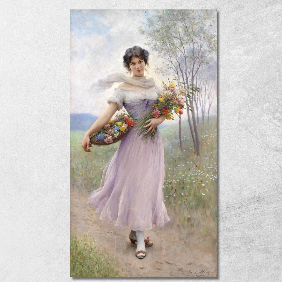 Ragazza In Abito Lilla Eugen von Blaas evb46 quadro stampato su tela Ragazza In Abito Lilla Eugen von Blaas evb46 quadro stampato su tela