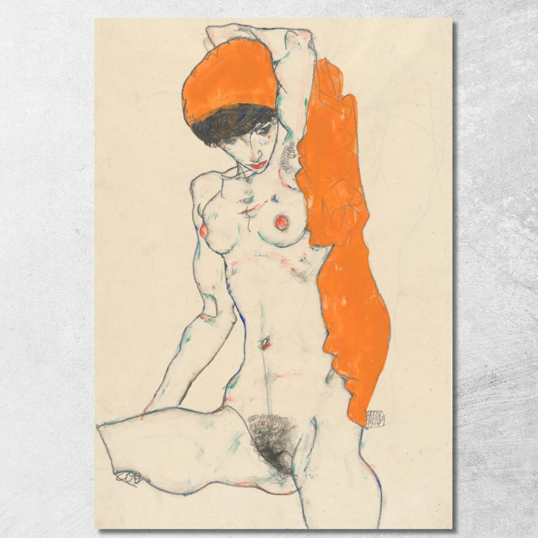 Nudo In Piedi Con Drappo Arancione Egon Schiele esh4 quadro stampato su tela Nudo In Piedi Con Drappo Arancione Egon Schiele esh4 quadro stampato su tela