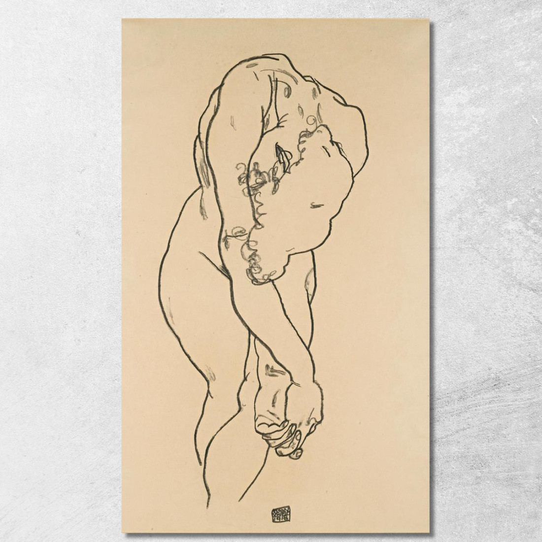 Donna Piegata Con La Testa Abbassata E Mani Incrociate Egon Schiele esh20 quadro stampato su tela