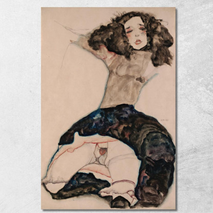 Ragazza Dai Capelli Neri Con Gonna Sollevata Egon Schiele esh24 quadro stampato su tela