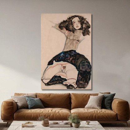 Ragazza Dai Capelli Neri Con Gonna Sollevata Egon Schiele esh24 quadro stampato su tela