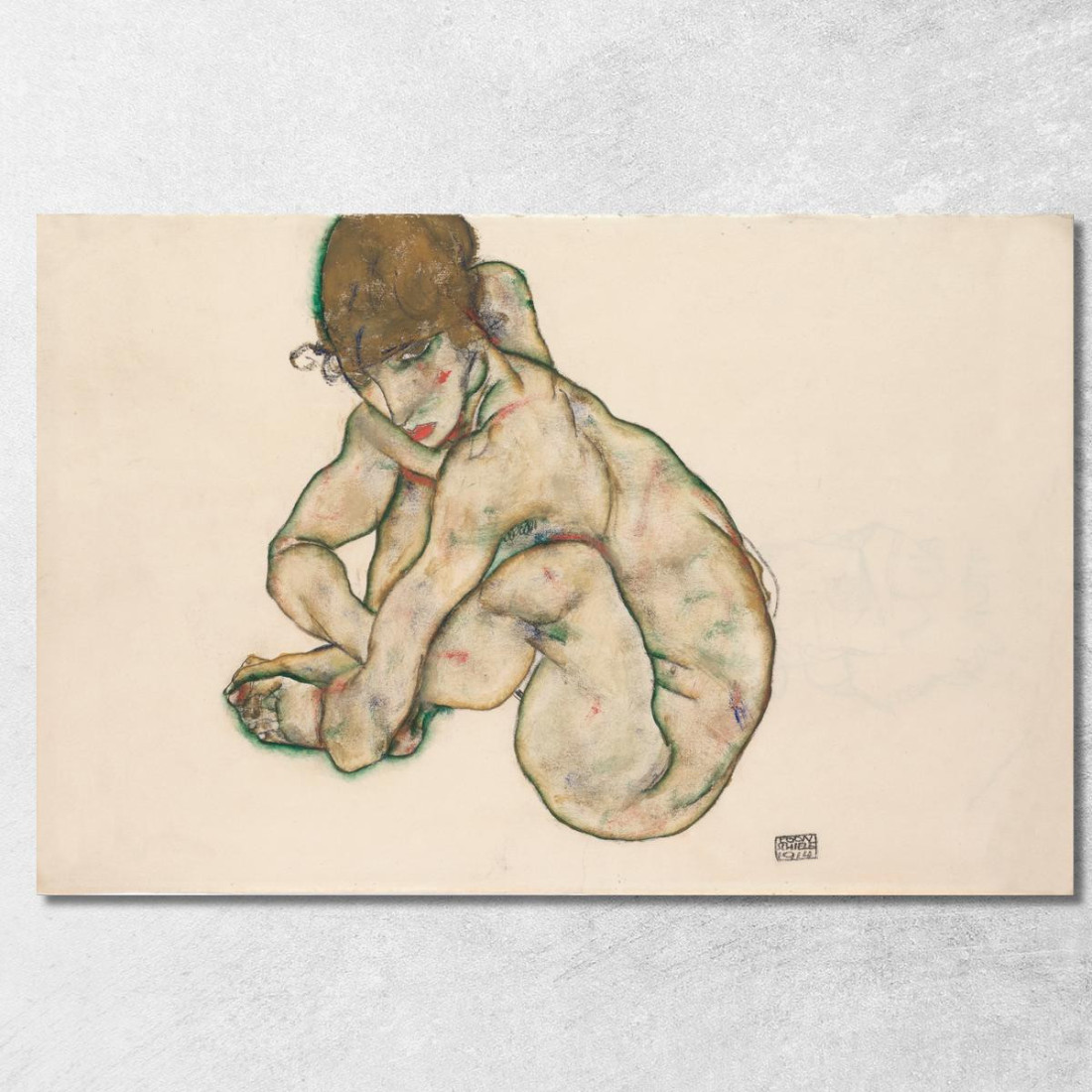 Ragazza Nuda Accovacciata Egon Schiele esh32 quadro stampato su tela Ragazza Nuda Accovacciata Egon Schiele esh32 quadro stampato su tela