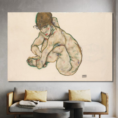 Ragazza Nuda Accovacciata Egon Schiele esh32 quadro stampato su tela