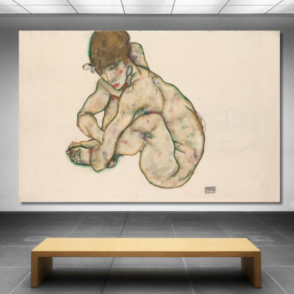 Ragazza Nuda Accovacciata Egon Schiele esh32 quadro stampato su tela