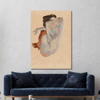Nudo Accovacciato Con Scarpe E Calze Nere (Vista Posteriore) Egon Schiele esh33 quadro stampato su tela