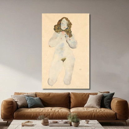 Nudo Femminile Inginocchiato Egon Schiele esh79 quadro stampato su tela