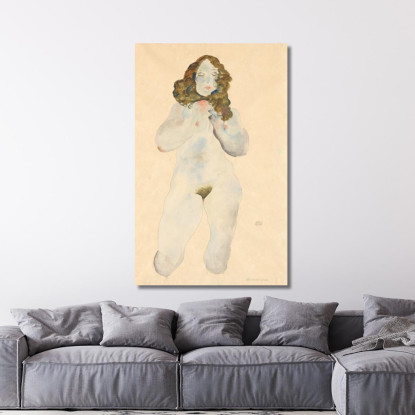 Nudo Femminile Inginocchiato Egon Schiele esh79 quadro stampato su tela