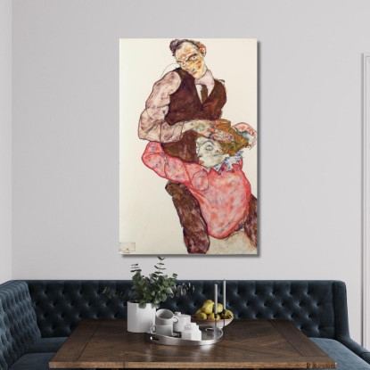 Amanti Egon Schiele esh90 quadro stampato su tela