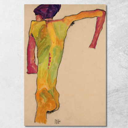 Nudo Maschile Sorreggendosi Egon Schiele esh92 quadro stampato su tela