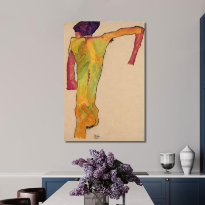 Nudo Maschile Sorreggendosi Egon Schiele esh92 quadro stampato su tela