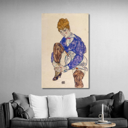 Ritratto Della Moglie Dell’Artista Seduta Tenendo La Gamba Destra Egon Schiele esh126 quadro stampato su tela