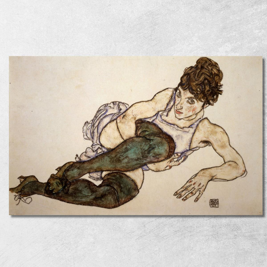 Donna Sdraiata Con Calze Verdi Egon Schiele esh136 quadro stampato su tela Donna Sdraiata Con Calze Verdi Egon Schiele esh136 quadro stampato su tela