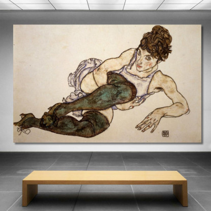 Donna Sdraiata Con Calze Verdi Egon Schiele esh136 quadro stampato su tela