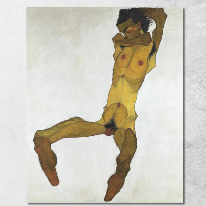 Autoritratto Maschile Nudo Seduto Egon Schiele esh145 quadro stampato su tela