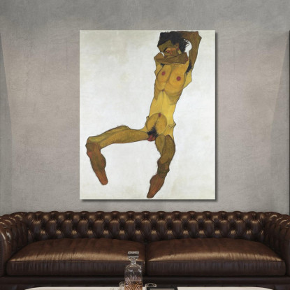 Autoritratto Maschile Nudo Seduto Egon Schiele esh145 quadro stampato su tela