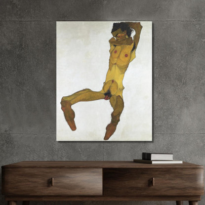 Autoritratto Maschile Nudo Seduto Egon Schiele esh145 quadro stampato su tela
