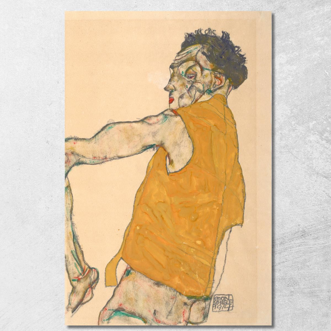 Autoritratto Con Gilet Giallo Egon Schiele esh154 quadro stampato su tela Autoritratto Con Gilet Giallo Egon Schiele esh154 quadro stampato su tela