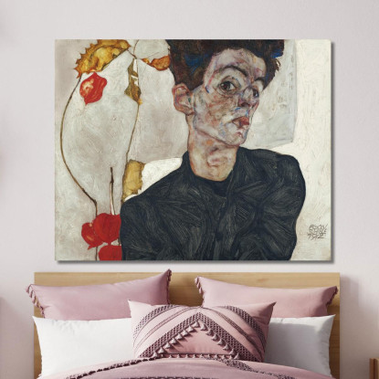 Autoritratto Con Pianta Di Lanterna Cinese Egon Schiele esh156 quadro stampato su tela