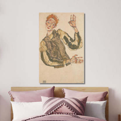 Autoritratto Con Maniche A Righe Egon Schiele esh160 quadro stampato su tela
