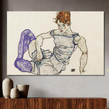 Donna Seduta Con Calze Viola Egon Schiele esh164 quadro stampato su tela