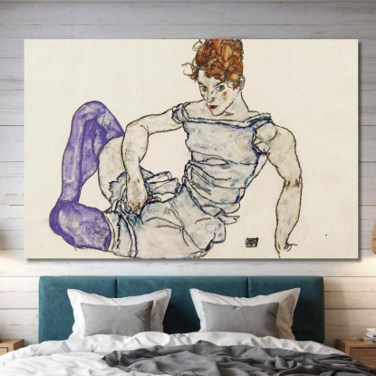 Donna Seduta Con Calze Viola Egon Schiele esh164 quadro stampato su tela