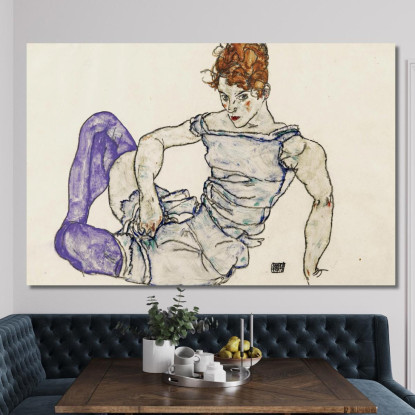 Donna Seduta Con Calze Viola Egon Schiele esh164 quadro stampato su tela